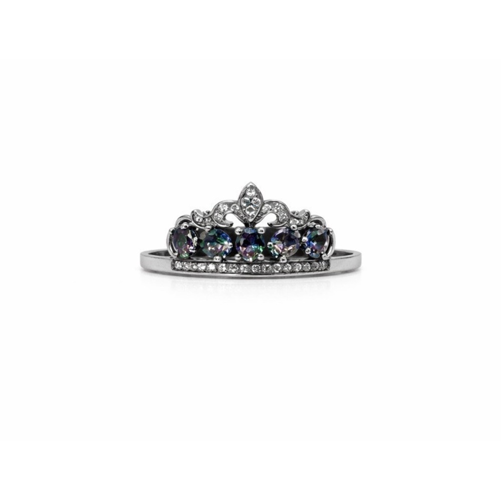 Crown Ring Oval Round Cubic Zirconia 925 Sterling Silver‎ Crown Princess Sz 10